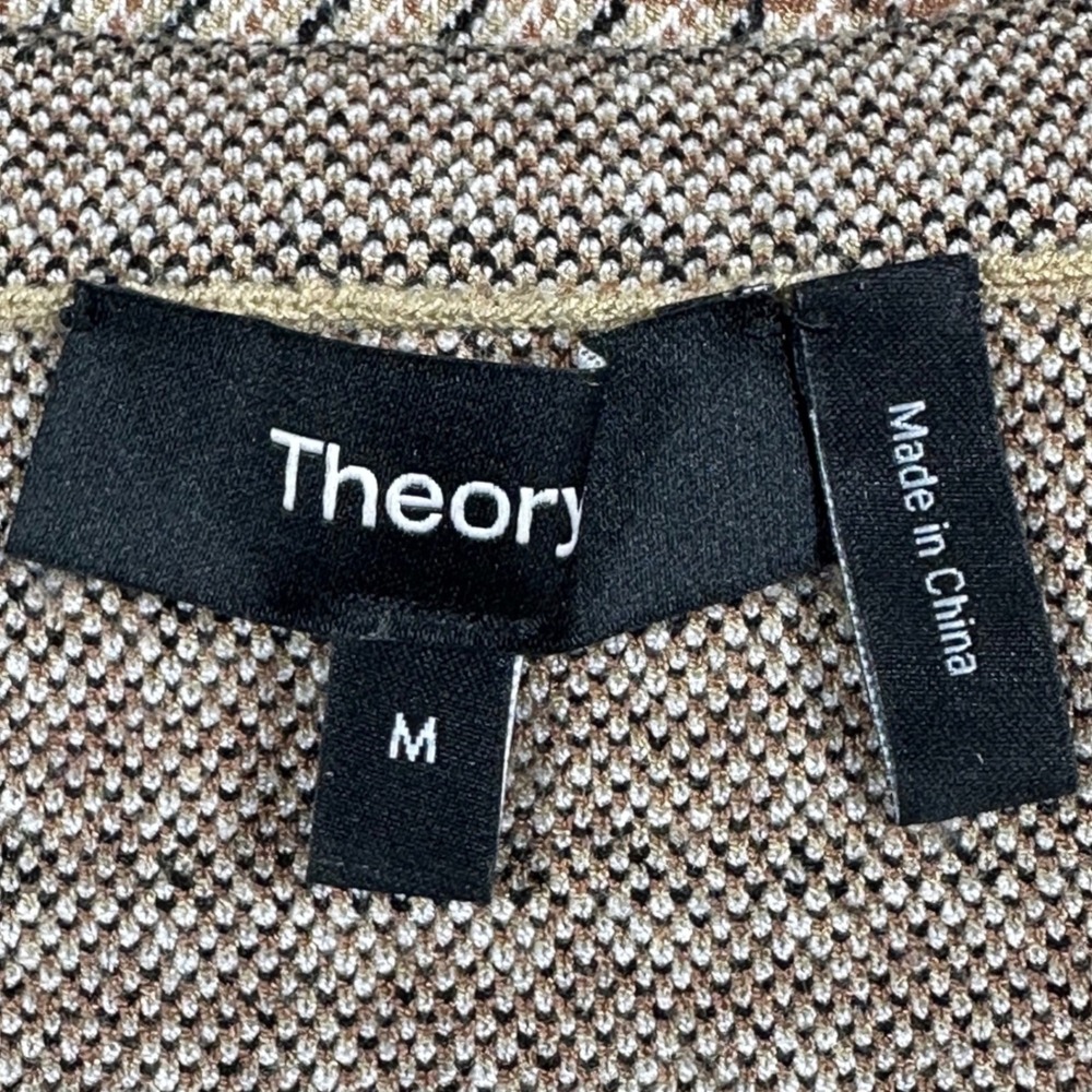Theory Knit Dress Womens M Tan Black Houndstooth Short Sleeve Crew Neck Tailored - Picture 7 of 7